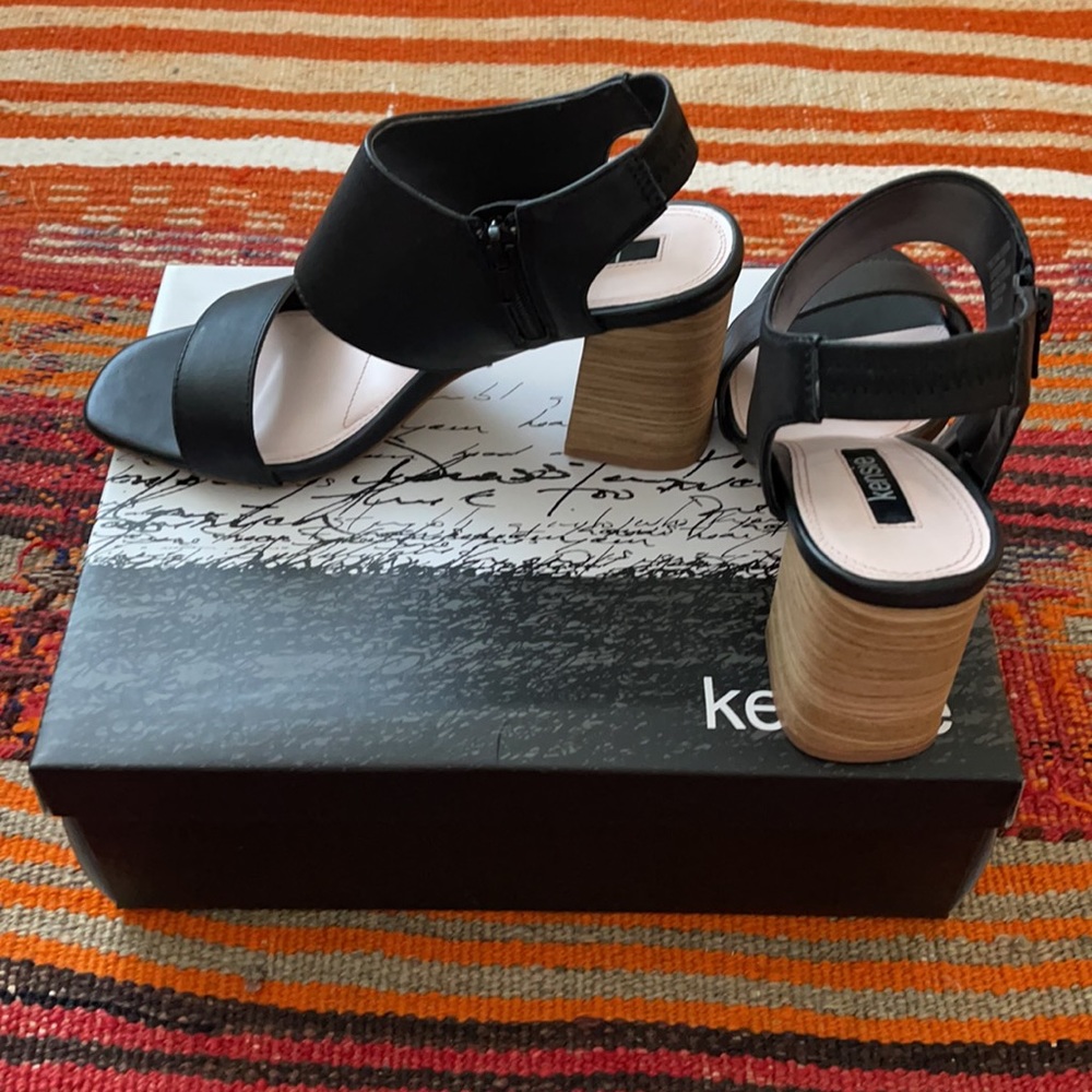 Beautiful New Kensie Women Black Shoes Block Sandals/ Heels 7.5 W/Box New Zara